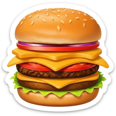 A clean and simple icon of fast food in emoji-style illustration. A burger with fries, nuggets and shawarma, bright and bold colors, simple shapes, flat design, high contrast, inviting and appetizing. sticker