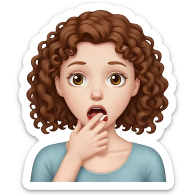 White girl with brown curly hair choking self sticker