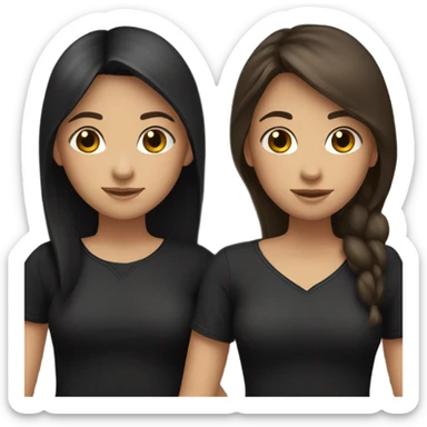 two girls hugging one has long dark hair, the other has short brown hair, they are wearing black clothes sticker