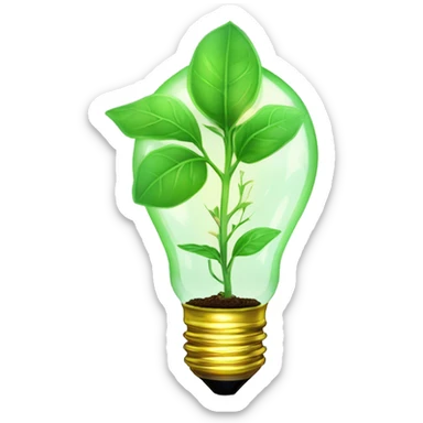 a plant sprout inside a glowing idea lightbulb sticker