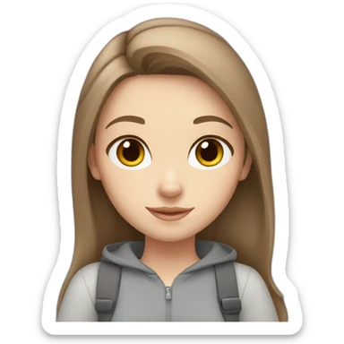 white girl with brown hair with a gray cat sticker