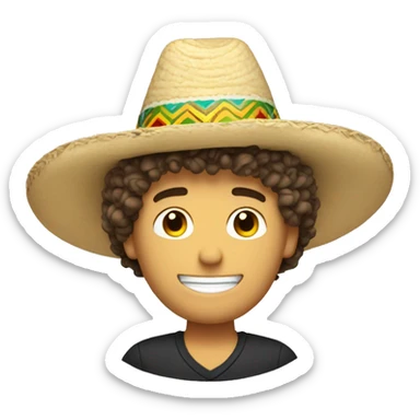 curly hair white man with sombrero with his arm up with number 1 sticker