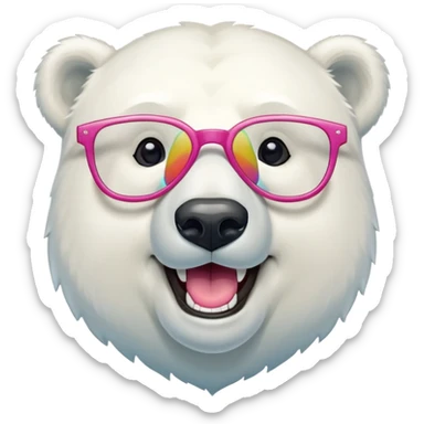 laughing polar bear headshot wearing a t-shirt and oversized colorful glasses sticker