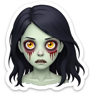 Zombie girl with long black hair and black eye color  sticker