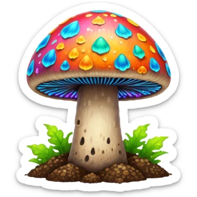 rainbow glowing magic mushroom with dirt sticker