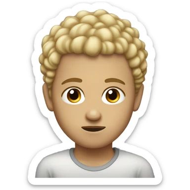black eyes, very very curly blonde very short hair, boy, serious face sticker