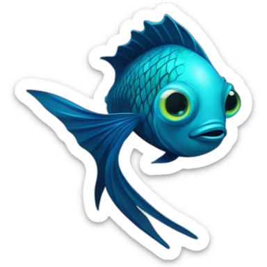 dangerous dark blue lantern fish with cyan lips, cyan fins and cyan tail, and cyan marble instead of eyes sticker