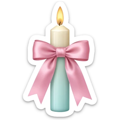 white candle with pink pastel ribbon sticker