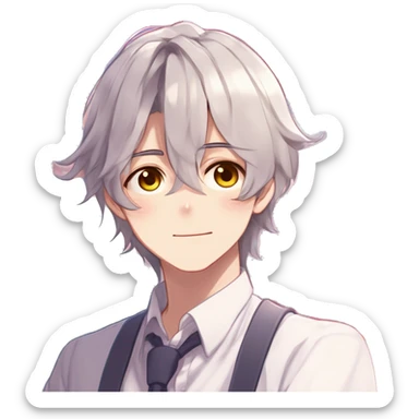 Gorgeous romantic hot attractive anime style modern gentlemanly anime shojo guy with long pretty lustrous hair and colorful eyes and blushing face aesthetic trending style  pastelcore cottagecore kawaiicore sticker
