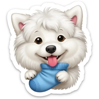 White dog eating sock sticker