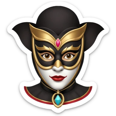 masked circus acrobat portrait, head and shoulders only, elegant carnival mask, dark outfit collar, dramatic expression, 3D cartoon, mobile game icon style, clean background, no text, no watermark
 
 sticker