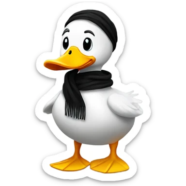 Happy duck that crossed the road and is black. Wearing a scarf sticker