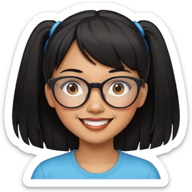 filipino woman black hair in pony tail with straight bangs and big glasses sticker