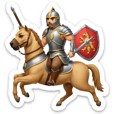 A bullmastiff as a legend with sword and shield on a horse sticker