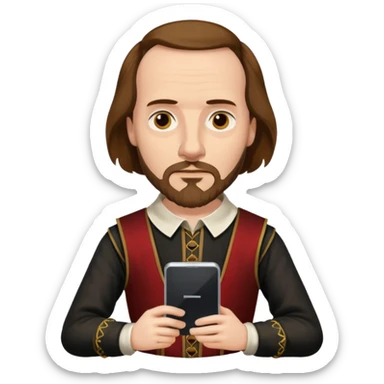 Shakespeare holding a pc screen sticker