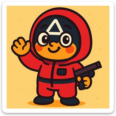 Squid Game series character, playful cartoon style sticker