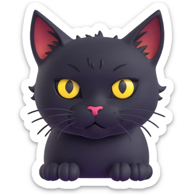 cute black cat with big yellow eyes, thunder scar on forehead like Harry Potter sticker