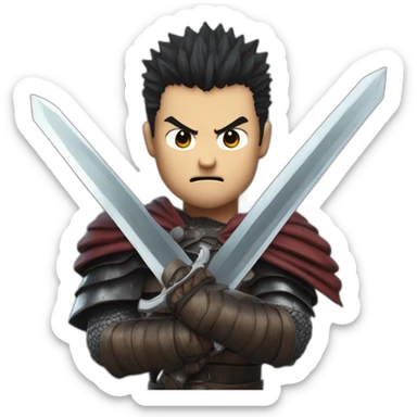 angry berserk guts carrying a huge sword on his shoulder framed on his bust sticker