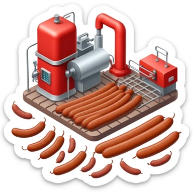 sausage factory with meat processing equipment and sausages sticker