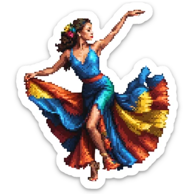 Colombian salsa dancer woman in flowing dress, dynamic dance pose, vibrant colors sticker
