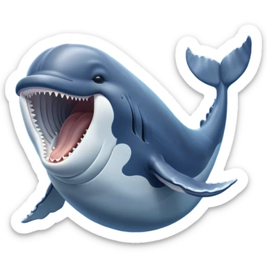 Cinematic Cute Yawning Humpback Whale Portrait Emoji, Head tilted slightly with a dramatic, wide-open yawn, showcasing a massive yet gentle blue-gray body with gently rippling baleen plates and sleepy, half-closed eyes, Simplified yet irresistibly adorable features, highly detailed, glowing with a soft, cozy marine glow, high shine, relaxed yet expressive, stylized with a dash of whimsical deep-sea charm, soft glowing outline, capturing the essence of a drowsy yet affectionate humpback whale that appears ready to drift into a deep-sea slumber! sticker