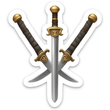 Two cross swords with 2 hearts around them sticker