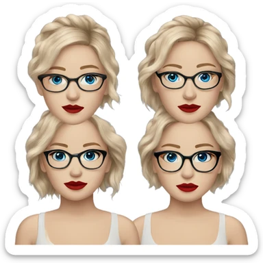 Realistic Jennifer Lawrence wearing black glasses and blue eyes with red lipstick  sticker