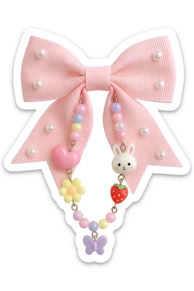 kpop bow with tiny charms and beads, cute and trendy, remove background sticker