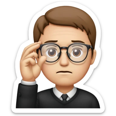 Sad with glasses half way on and a hand pinching the glasses holding it  sticker