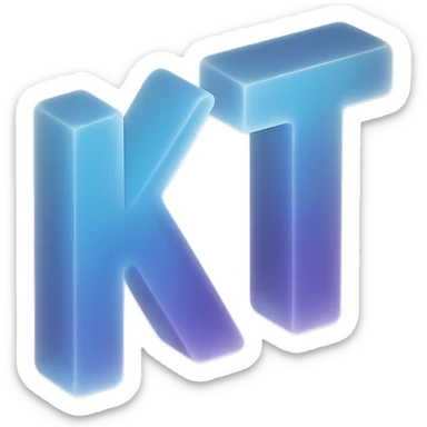 the letters KT with a fancy colorful gradient for the color with blue and purple, make it flat sticker