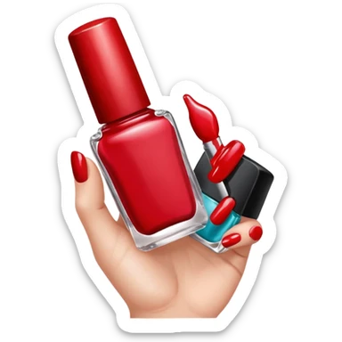 hand with painted nails and nail polish bottle sticker