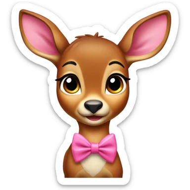 bambi with a pink bow tied on the ears sticker
