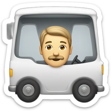 Un homme avec une moustache dans une camionette blanche sticker
