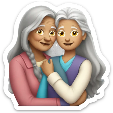 Grandma with long grey hair hugging a teen girl with long briwn hair sticker