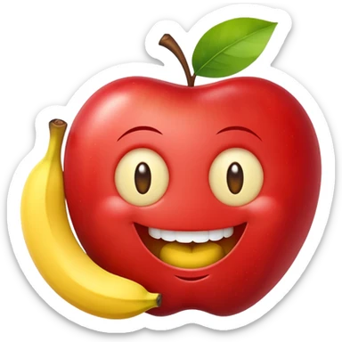 smiley face with apples as eyes and a banana as the mouth sticker