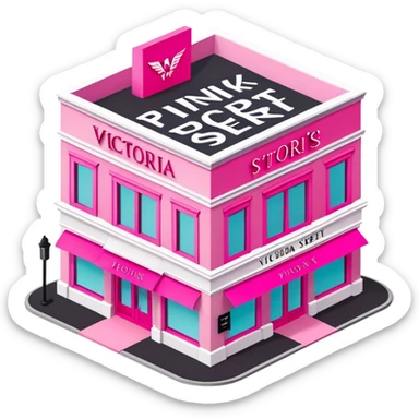 isometric exterior view victoria's secret pink store, 3d realistic sticker