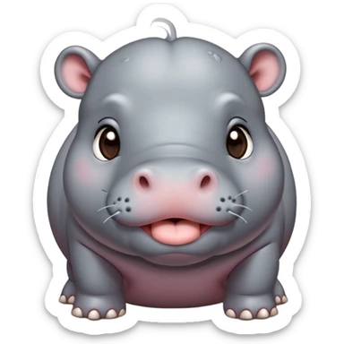 A cute little realistic contented hippo with brown/black eyes and gray skin tone blows a kiss sticker
