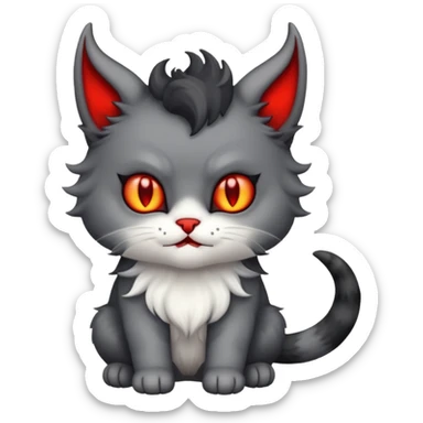 dark blackish grey and white devil satan kitten sticker