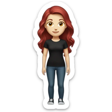 a white girl with burgundy hair in a black T-shirt sticker