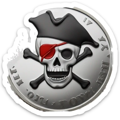 "jolly Roger" minted on silver coin, embarrassment, red cheeks sticker