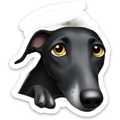 Black greyhound in bed under blanket sticker