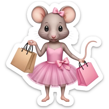 rat with a pink dress and tutu holding a Sephora shopping bag sticker