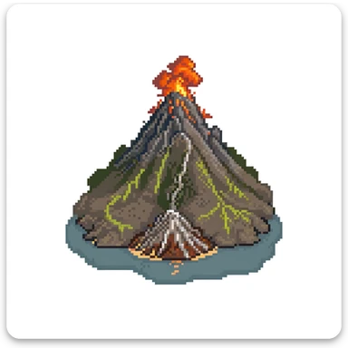 Volcanic island with multiple erupting peaks and ash clouds sticker