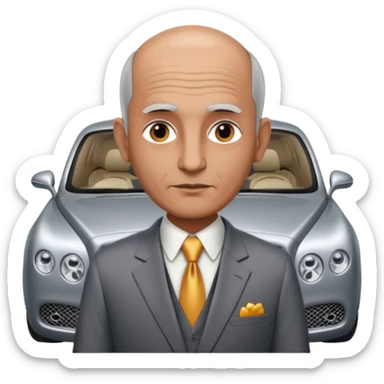 Slightly Balding graying indian guy in suit with a bentley names professor bw tlt sticker