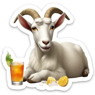 Goat laying on the beach sipping a cocktail sticker