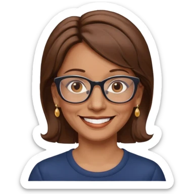 Women 50 years, brown eye and hair with glasses and earing sticker