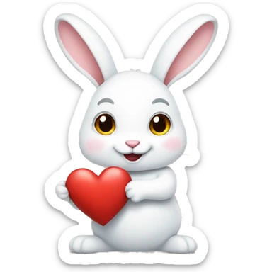 white rabbit hold heart sticker