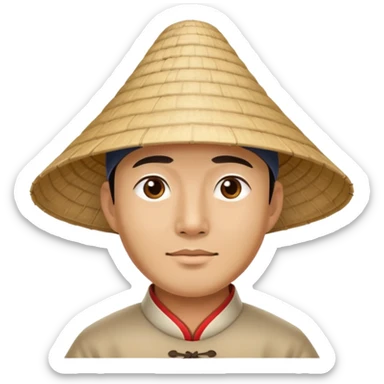man with Chinese cap, traditional Asian conical hat sticker
