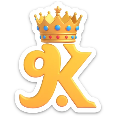 the letters '9k' with a cartoon crown on top, playful and eye-catching style sticker
