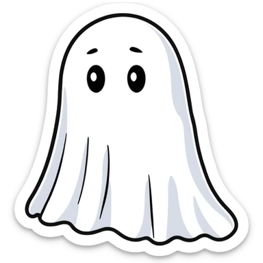 cartoon ghost emoji, bold outline, no background sticker